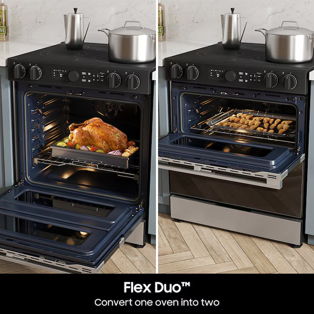 Samsung - Bespoke 6.3 Cu. Ft. Slide-In Electric Convection Range with Flex Duo Convertible Double Oven Technology - Stainless Steel, NSE6DG8550SR/AA *BE, MSRP: $2,799.00, FINAL PRICE: $1,199.99 + TAX