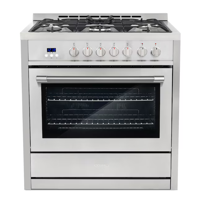Cosmo 36-in Deep Recessed 5 Burners Convection Oven Freestanding Dual Fuel Range (Stainless Steel)