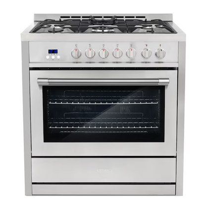 Cosmo 36-in Deep Recessed 5 Burners Convection Oven Freestanding Dual Fuel Range (Stainless Steel)