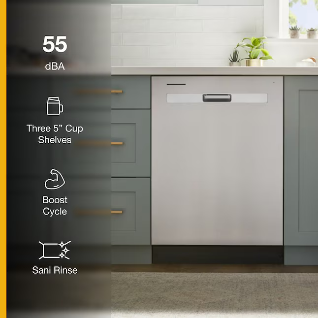 Whirlpool Eco Series 24-in Top Control Built-In Dishwasher (Fingerprint Resistant Stainless Steel) 55-dBA Standard Sound Level