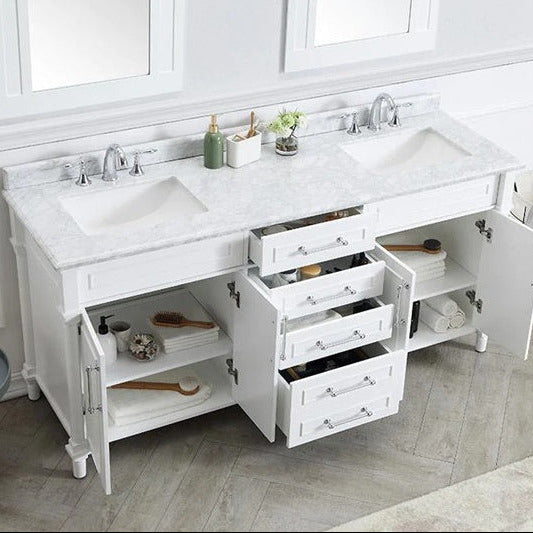 Iris 72-in Double Sink Vanity with Engineered Carrara Top in White, Iris7072WH [FB308], FINAL PRICE: $1,399.99 + TAX