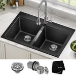 Kraus Quarza Drop-in or undermount 33-in x 22.0-in Quartz Double equal bowl Kitchen Sink, KGD-433B, FINAL PRICE: $179.99 + TAX
