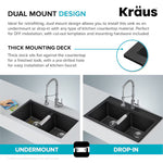 Kraus Quarza Drop-in or undermount 33-in x 22.0-in Quartz Double equal bowl Kitchen Sink, KGD-433B, FINAL PRICE: $179.99 + TAX