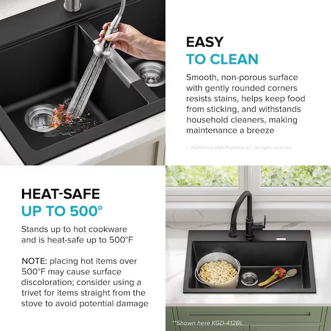Kraus Quarza Drop-in or undermount 33-in x 22.0-in Quartz Double equal bowl Kitchen Sink, KGD-433B, FINAL PRICE: $179.99 + TAX