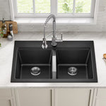 Kraus Quarza Drop-in or undermount 33-in x 22.0-in Quartz Double equal bowl Kitchen Sink, KGD-433B, FINAL PRICE: $179.99 + TAX