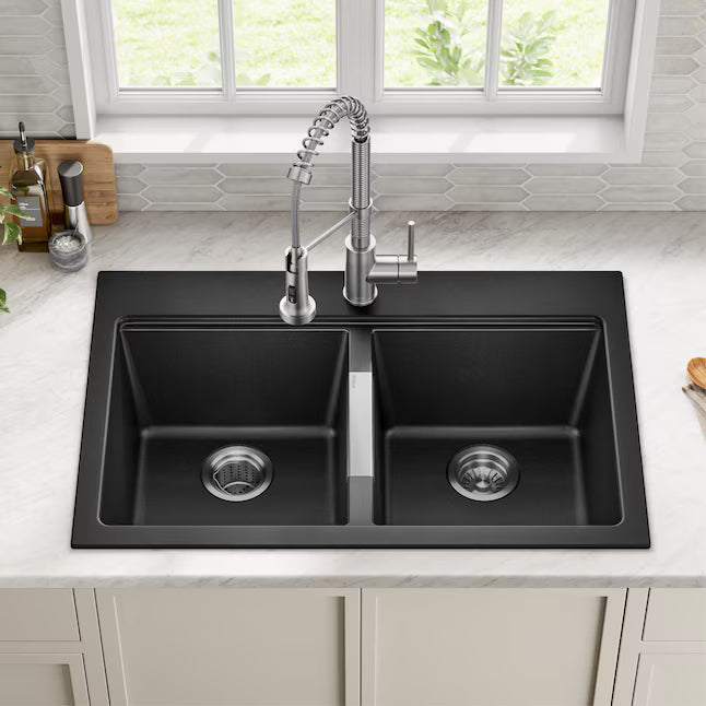 Kraus Quarza Drop-in or undermount 33-in x 22.0-in Quartz Double equal bowl Kitchen Sink, KGD-433B, FINAL PRICE: $179.99 + TAX