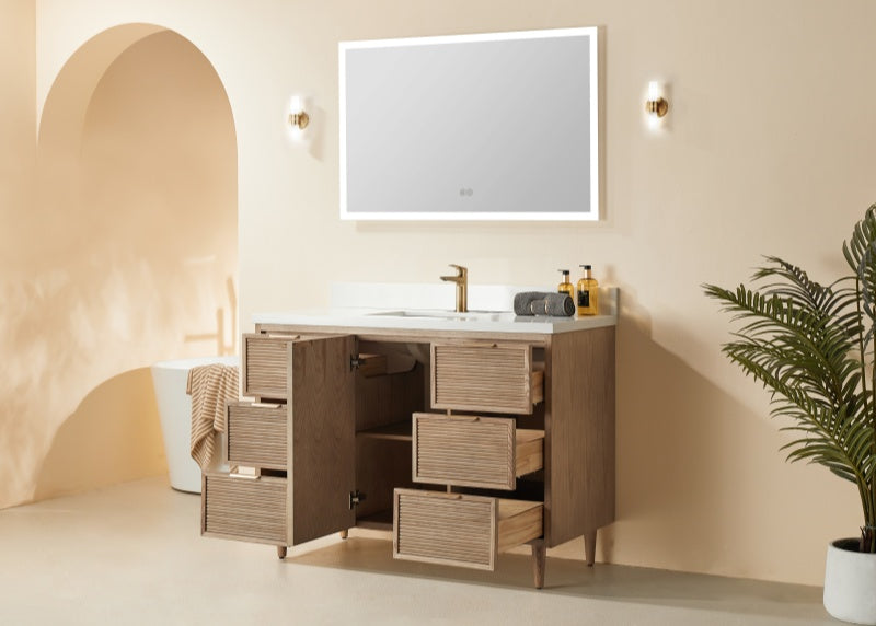 Sunflower 48-in Single Sink Vanity with Engineered Carrara Top in Light Coffee, Sunflower26048LC [FB310], Retail: $1,950.00, FINAL PRICE: $999.99+ TAX [FBM-108]