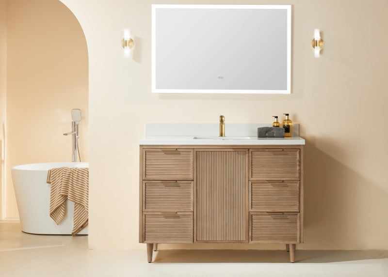 Sunflower 48-in Single Sink Vanity with Engineered Carrara Top in Light Coffee, Sunflower26048LC [FB310], Retail: $1,950.00, FINAL PRICE: $999.99+ TAX [FBM-108]