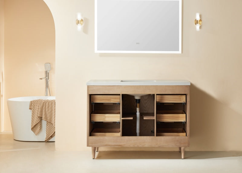 Sunflower 48-in Single Sink Vanity with Engineered Carrara Top in Light Coffee, Sunflower26048LC [FB310], Retail: $1,950.00, FINAL PRICE: $999.99+ TAX [FBM-108]