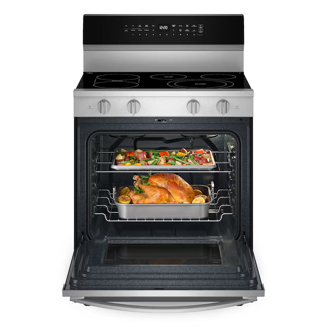 Whirlpool High Speed Preheat 30-in Glass Top 5 burners 5.3-cu ft Air Fry Convection Oven Freestanding Electric Range with WipeClean Coating ( Stainless Steel )