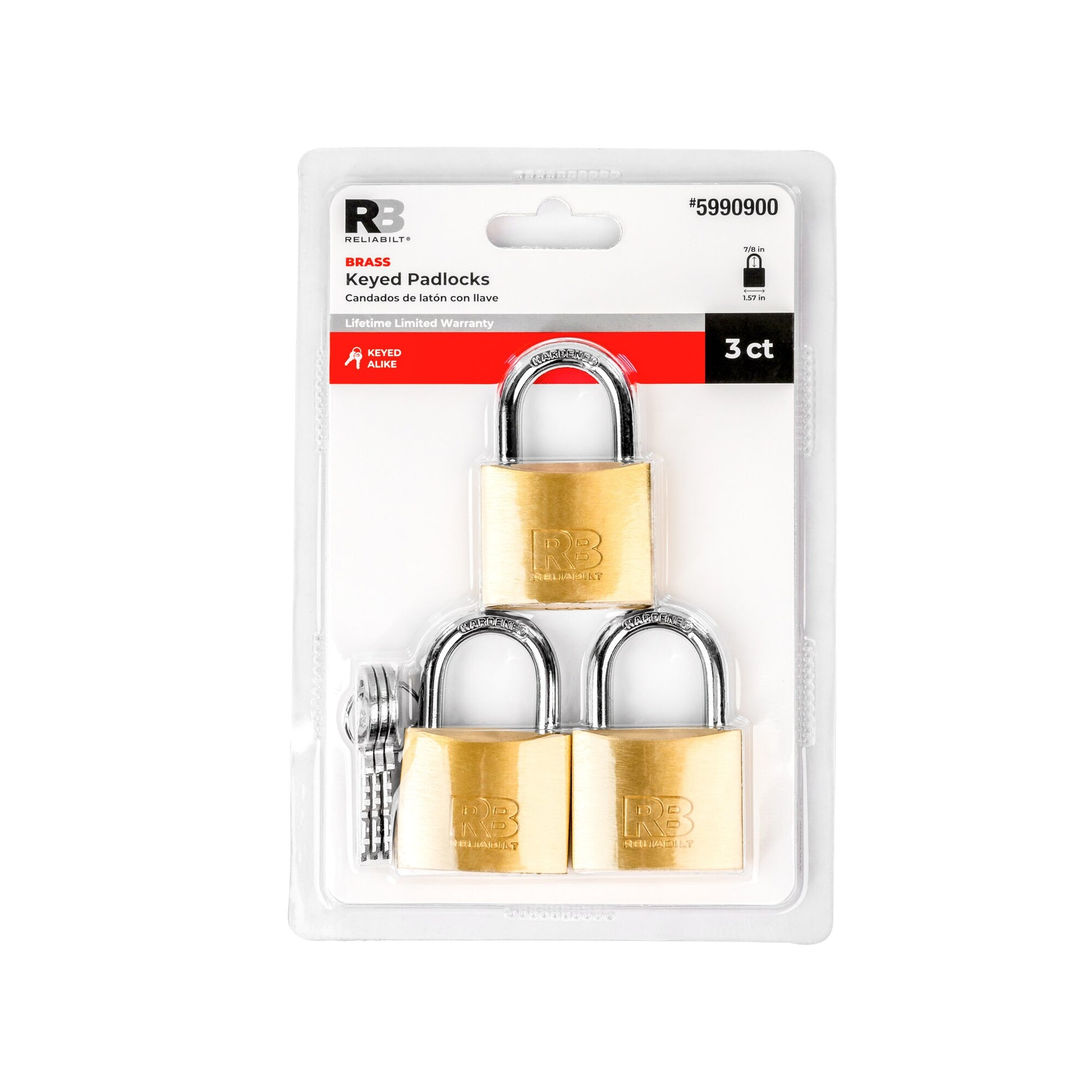 RELIABILT Keyed Padlock, 1-9/16-in Wide x 7/8-in Shackle Keyed Alike (3-Pack)