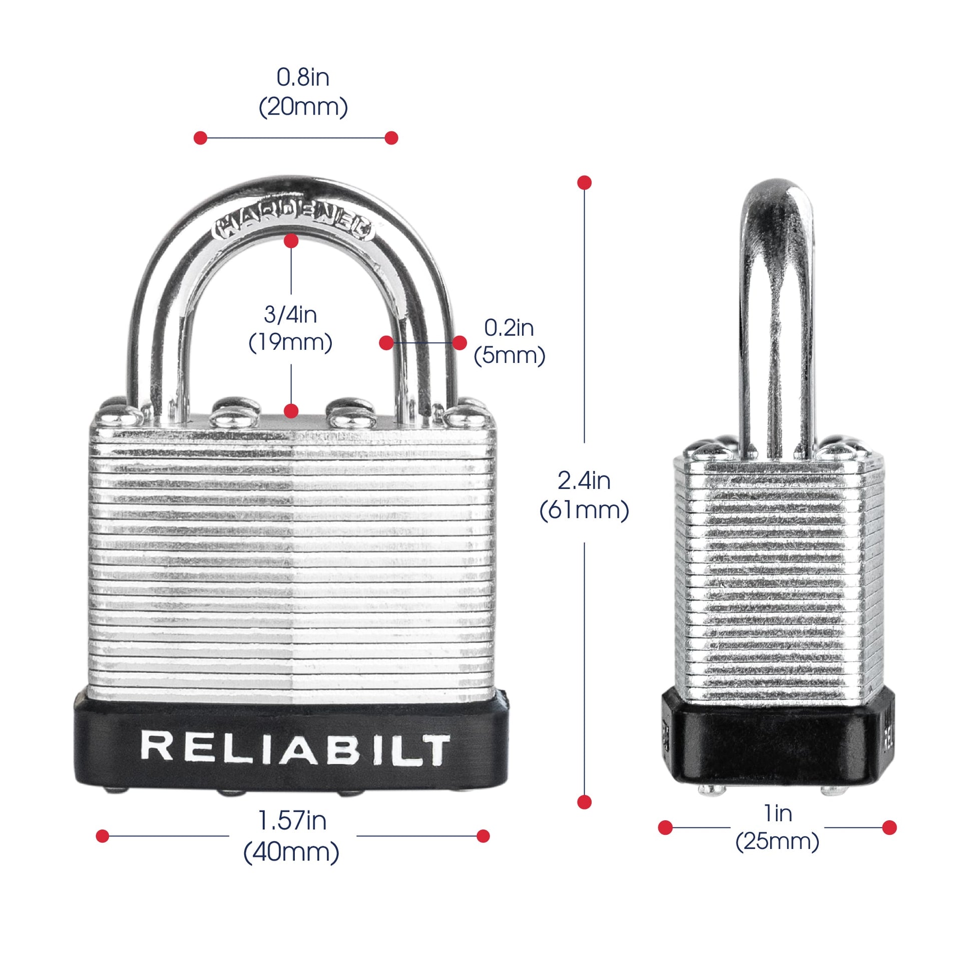 RELIABILT Keyed Padlock, 1-9/16-in Wide x 3/4-in Shackle Keyed Alike (2-Pack)
