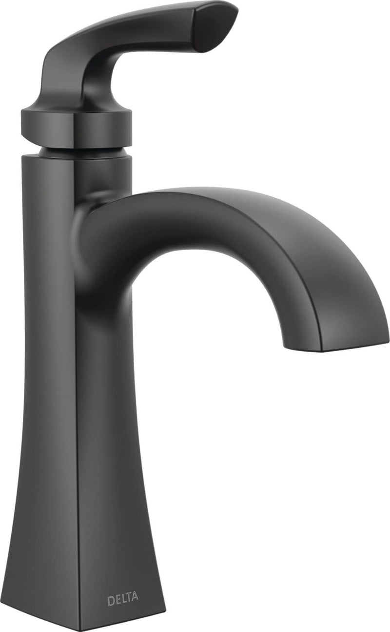 Delta Lacey Matte Black Single hole 1-handle WaterSense Mid-arc Residential Handle Bathroom Sink Faucet with Drain with Deck Plate