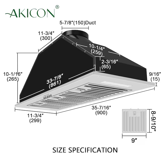 Akicon 36-in Ducted 600-CFM Stainless Steel Insert Under Cabinet Range Hood with Charcoal Filter, AK-HOOD36 *JR2509, Retail: $369.99, FINAL PRICE: $249.99 + TAX