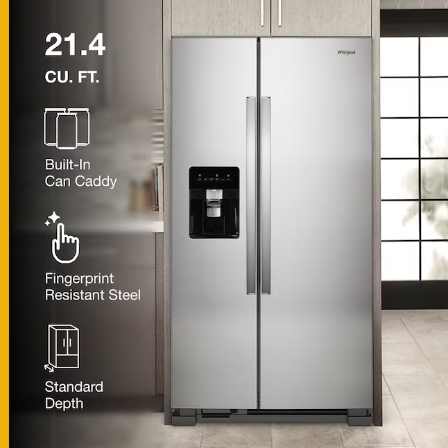 Whirlpool In Door Can Caddy 21.4-cu ft Side-by-Side Refrigerator with Ice Maker and Water and Ice Dispenser, WRS321SDHZ/13 *JR2509, Retail: $1,699.00, FINAL PRICE: $999.99 + TAX
