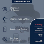 Chamberlain 3/4 HPS myQ Video Ultra Quiet Smart Compatible Belt drive Garage Door Opener Wi-Fi Compatibility LED Light and Camera(s), B4643T *HD2509, Retail: $319.00, FINAL PRICE: $199.99 + TAX
