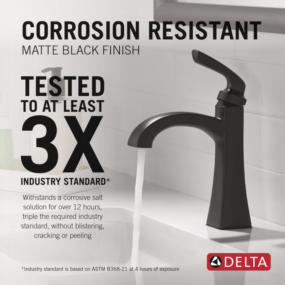 Delta Lacey Matte Black Single hole 1-handle WaterSense Mid-arc Residential Handle Bathroom Sink Faucet with Drain with Deck Plate