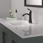 Delta Lacey Matte Black Single hole 1-handle WaterSense Mid-arc Residential Handle Bathroom Sink Faucet with Drain with Deck Plate