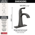Delta Lacey Matte Black Single hole 1-handle WaterSense Mid-arc Residential Handle Bathroom Sink Faucet with Drain with Deck Plate