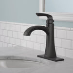 Delta Lacey Matte Black Single hole 1-handle WaterSense Mid-arc Residential Handle Bathroom Sink Faucet with Drain with Deck Plate