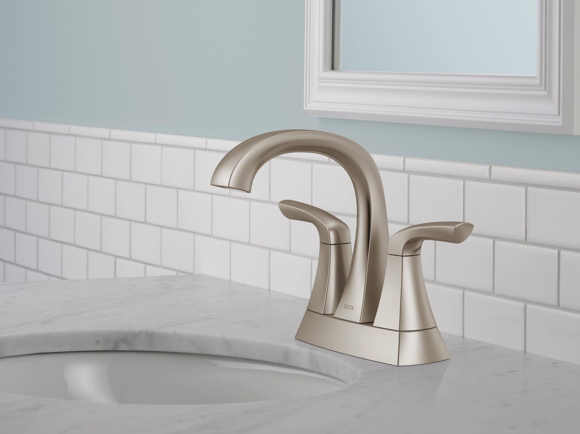 Delta Lacey Two Handle Centerset Bathroom Faucet Brushed Nickel, 25895LF-SP, MSRP: $132.45, FINAL PRICE: $59.99 + TAX