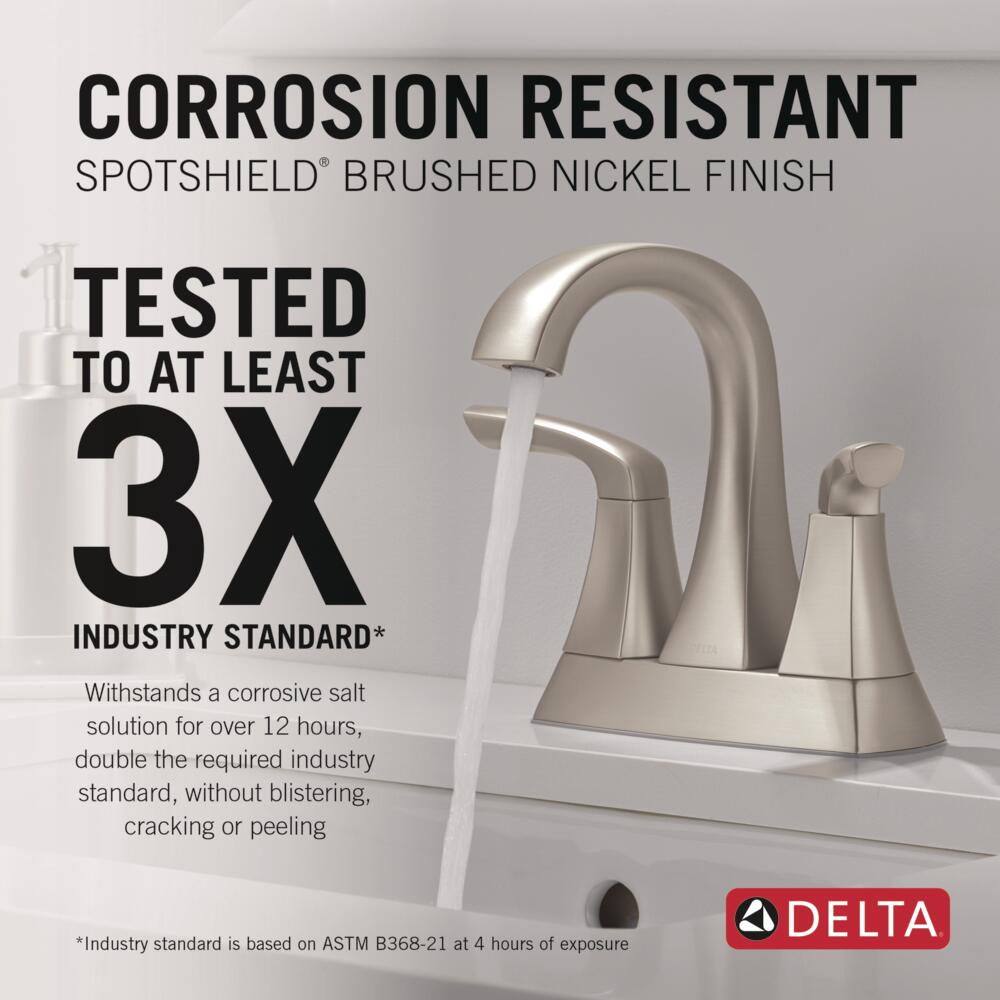 Delta Lacey Two Handle Centerset Bathroom Faucet Brushed Nickel, 25895LF-SP, MSRP: $132.45, FINAL PRICE: $59.99 + TAX