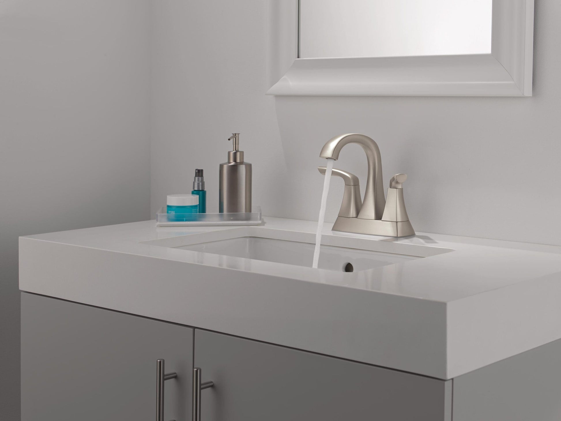 Delta Lacey Two Handle Centerset Bathroom Faucet Brushed Nickel, 25895LF-SP, MSRP: $132.45, FINAL PRICE: $59.99 + TAX