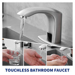 BWE Brushed Nickel Single hole Touchless WaterSense Low-arc Commercial/Residential Touchless Bathroom Sink Faucet with Deck Plate