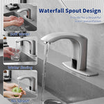 BWE Brushed Nickel Single hole Touchless WaterSense Low-arc Commercial/Residential Touchless Bathroom Sink Faucet with Deck Plate