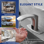 BWE Brushed Nickel Single hole Touchless WaterSense Low-arc Commercial/Residential Touchless Bathroom Sink Faucet with Deck Plate