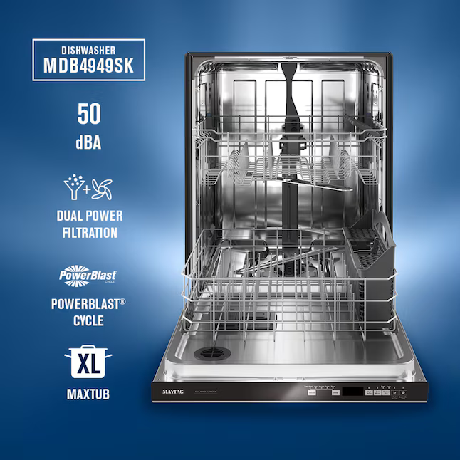 Maytag Dual Power Filtration 24-in Front Control Built-in Dishwasher (Fingerprint Resistant Stainless Steel) 50-dBA, MDB4949SKZ/0 *JR2508, Retail: $879.00, FINAL PRICE: $429.99 + TAX