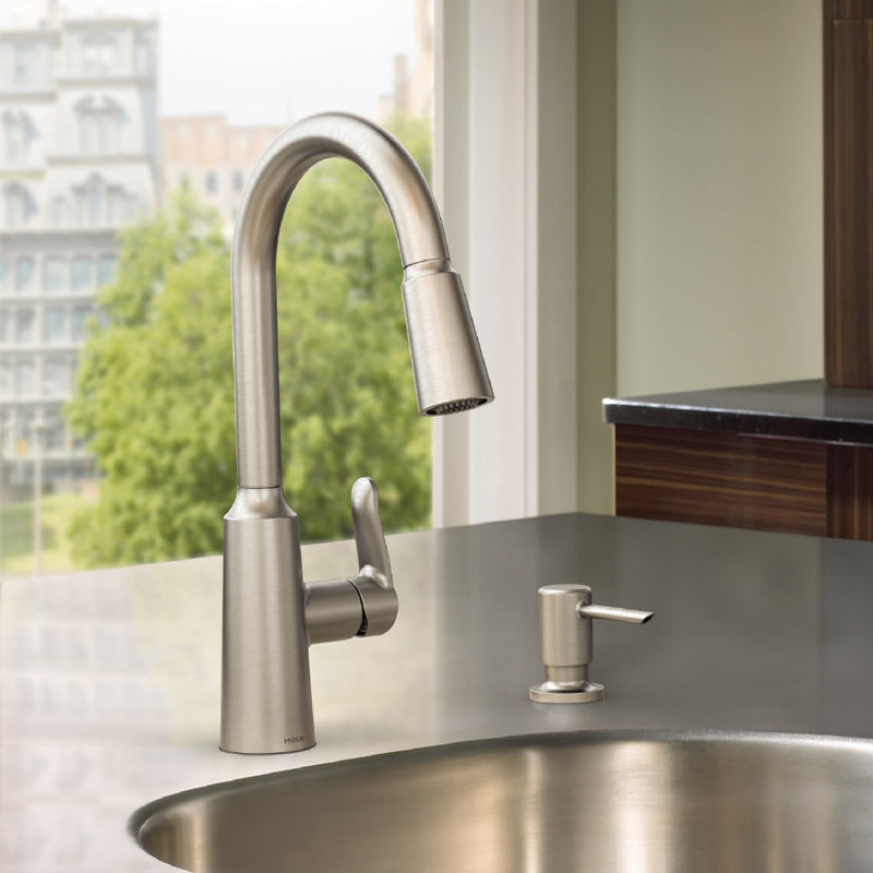 Moen Edwyn Spot Resist Stainless Single Handle Deck-mount Pull-down Kitchen Faucet with Sprayer (Includes Deck Plate) (Includes Soap Dispenser)