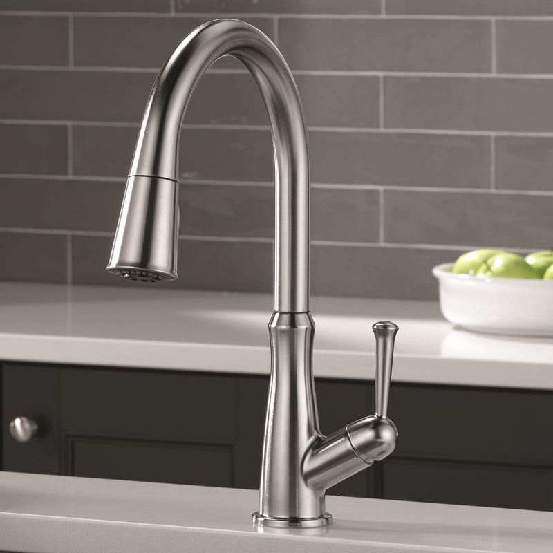 Delta Westville Single Handle Pull-Down Kitchen Faucet in Arctic Stainless, 9110-AR-DST, MRSP: $499, FINAL PRICE: $99.99 + TAX