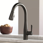 Delta Essa Matte Black Single Handle Deck-mount Pull-down Kitchen Faucet with Sprayer (Includes Deck Plate)