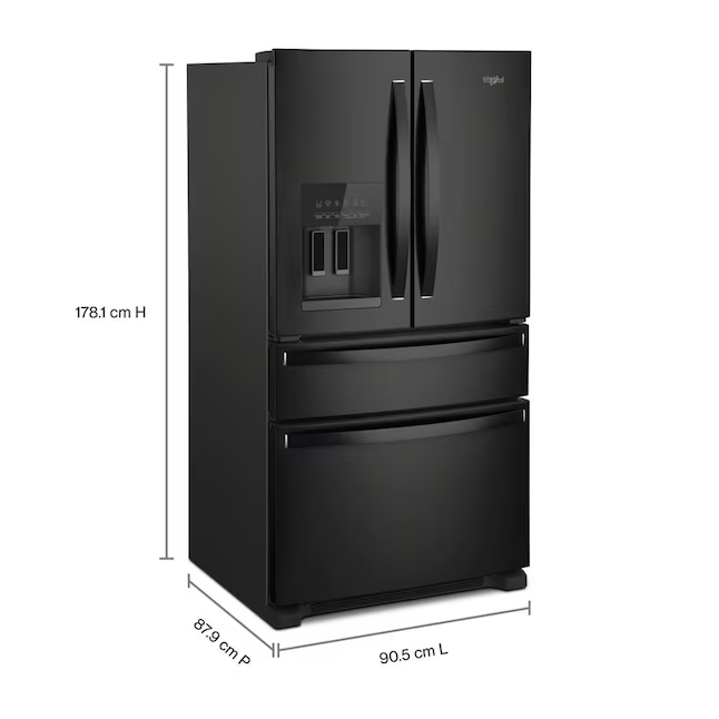 Whirlpool Standard-Depth 24.5-cu ft 4-Door French Door Refrigerator with Ice Maker with Water and Ice Dispenser (Black), WRMF3636RB/00 *JR2510, Retail: $2,999.00, FINAL PRICE: $1,499.99 + TAX