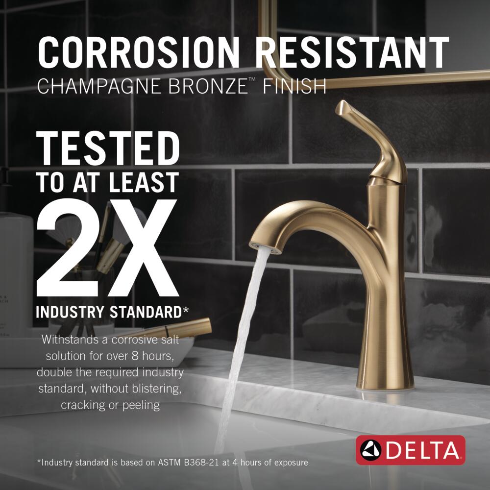 Delta Eldren Gold Champagne Bronze Single hole 1-handle WaterSense Mid-arc Residential Handle Bathroom Sink Faucet with Drain with Deck Plate