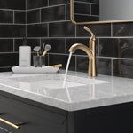 Delta Eldren Gold Champagne Bronze Single hole 1-handle WaterSense Mid-arc Residential Handle Bathroom Sink Faucet with Drain with Deck Plate