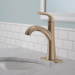 Delta Eldren Gold Champagne Bronze Single hole 1-handle WaterSense Mid-arc Residential Handle Bathroom Sink Faucet with Drain with Deck Plate