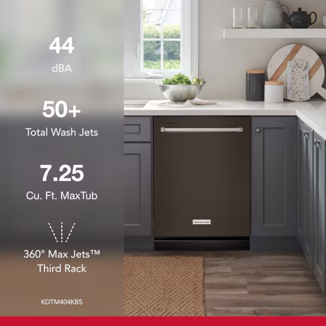 KitchenAid 24-in Top Control Built-in Dishwasher With Third Rack (Black Stainless Steel with PRINTSHIELD) 44-dBA, KDTM404KBS/3 *JR2509, Retail: $1,449.00, FINAL PRICE: $799.99 + TAX
