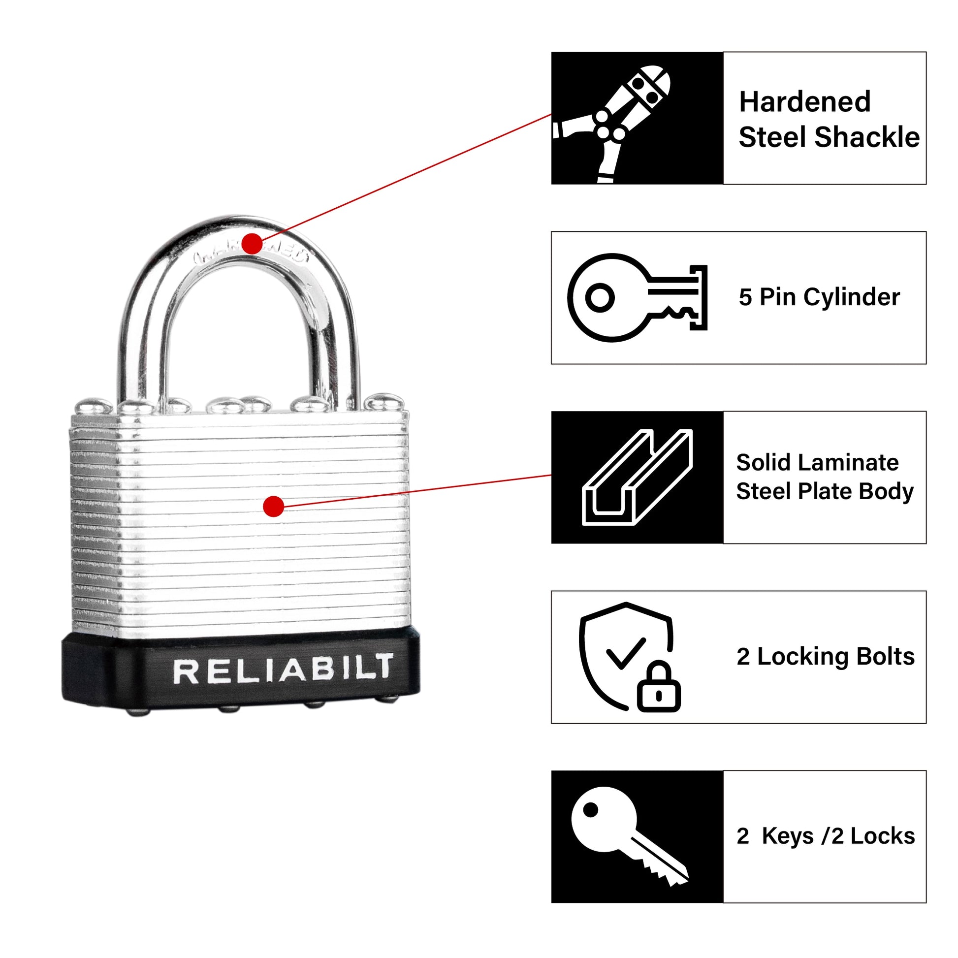 RELIABILT Keyed Padlock, 1-9/16-in Wide x 3/4-in Shackle Keyed Alike (2-Pack)