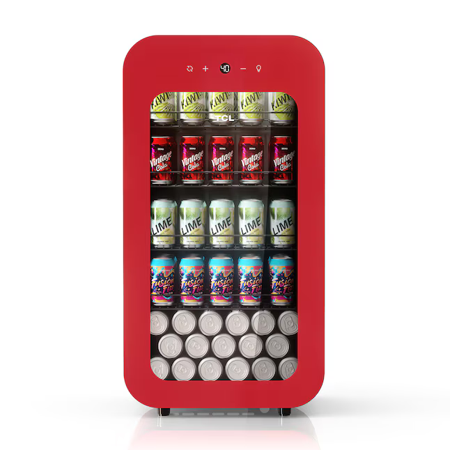TCL 17.7-in W 94-Can Capacity Red Freestanding Indoor Beverage Refrigerator with Glass Door, BC94L2R *JR2512, Retail: $449.00, FINAL PRICE: $199.99 + TAX