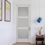6573399  RELIABILT 32-in x 80-in Solid Core 3-panel Frosted glass Left Hand MDF Single Prehung Interior Door