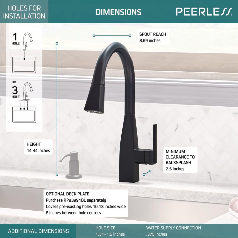 Peerless Xander Single-Handle Pull-Down Kitchen Faucet in Matte Black, P7919LF-BL, MSRP: $219, FINAL PRICE: $99.99 + TAX