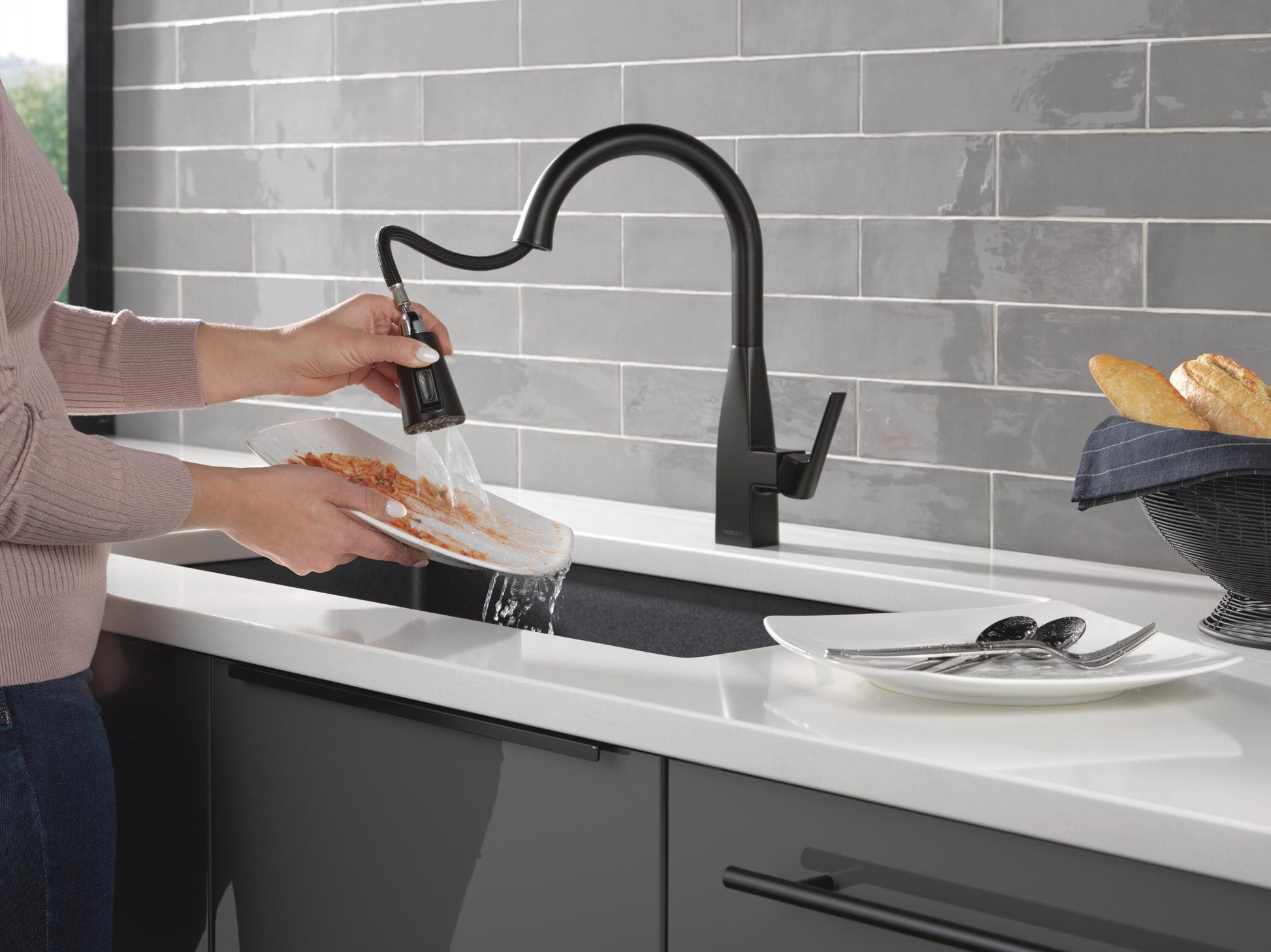 Peerless Xander Single-Handle Pull-Down Kitchen Faucet in Matte Black, P7919LF-BL, MSRP: $219, FINAL PRICE: $99.99 + TAX
