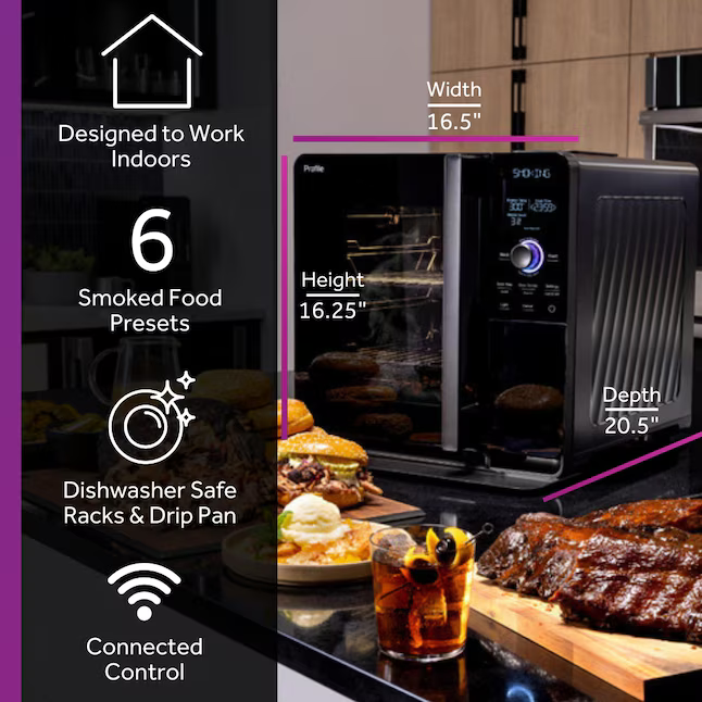 GE Profile Indoor 2.1 cu ft 293-Sq. in Black Smart Electric Smoker, P9SBAAS6VBB *HD2507, Retail: $999.00, FINAL PRICE: $459.99 + TAX