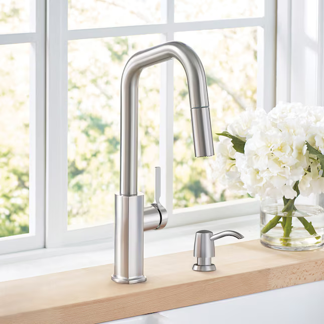 Alpine Reserve Palmetto Spot Resist Stainless Single Handle Deck-Mount Pull-down Kitchen Faucet with Sprayer (Includes Deck Plate) (Includes Soap Dispenser), FP1B4231SP #5505617 *JR2510, Retail: $Exclusive, FINAL PRICE: $89.99 + TAX