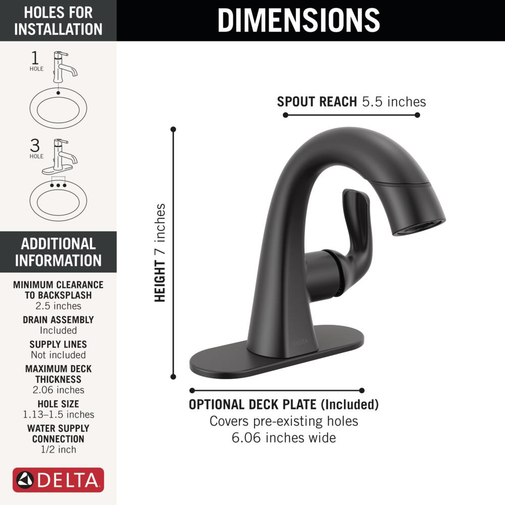 Delta Arvo Single Handle Pull-Down Bathroom Faucet in Matte Black, 15840LF-BLPD, MRSP: $328.45, FINAL PRICE: $69.99 + TAX