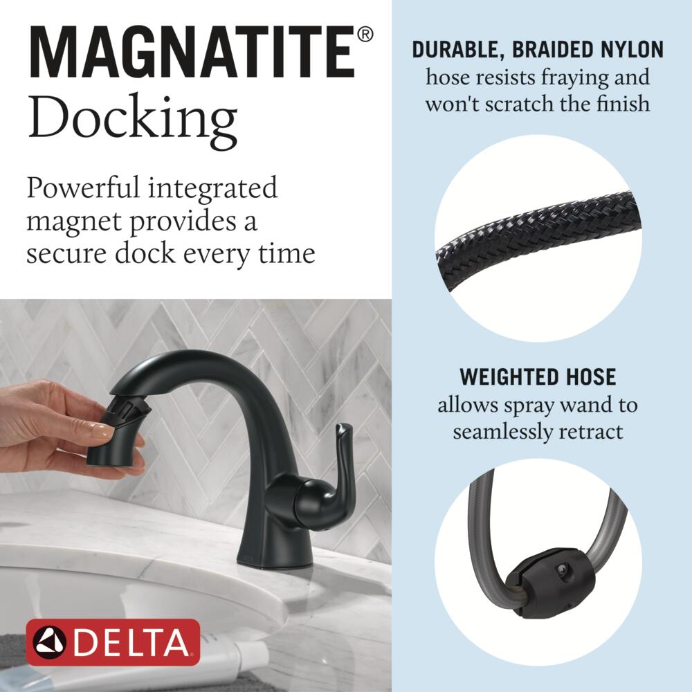 Delta Arvo Single Handle Pull-Down Bathroom Faucet in Matte Black, 15840LF-BLPD, MRSP: $328.45, FINAL PRICE: $69.99 + TAX