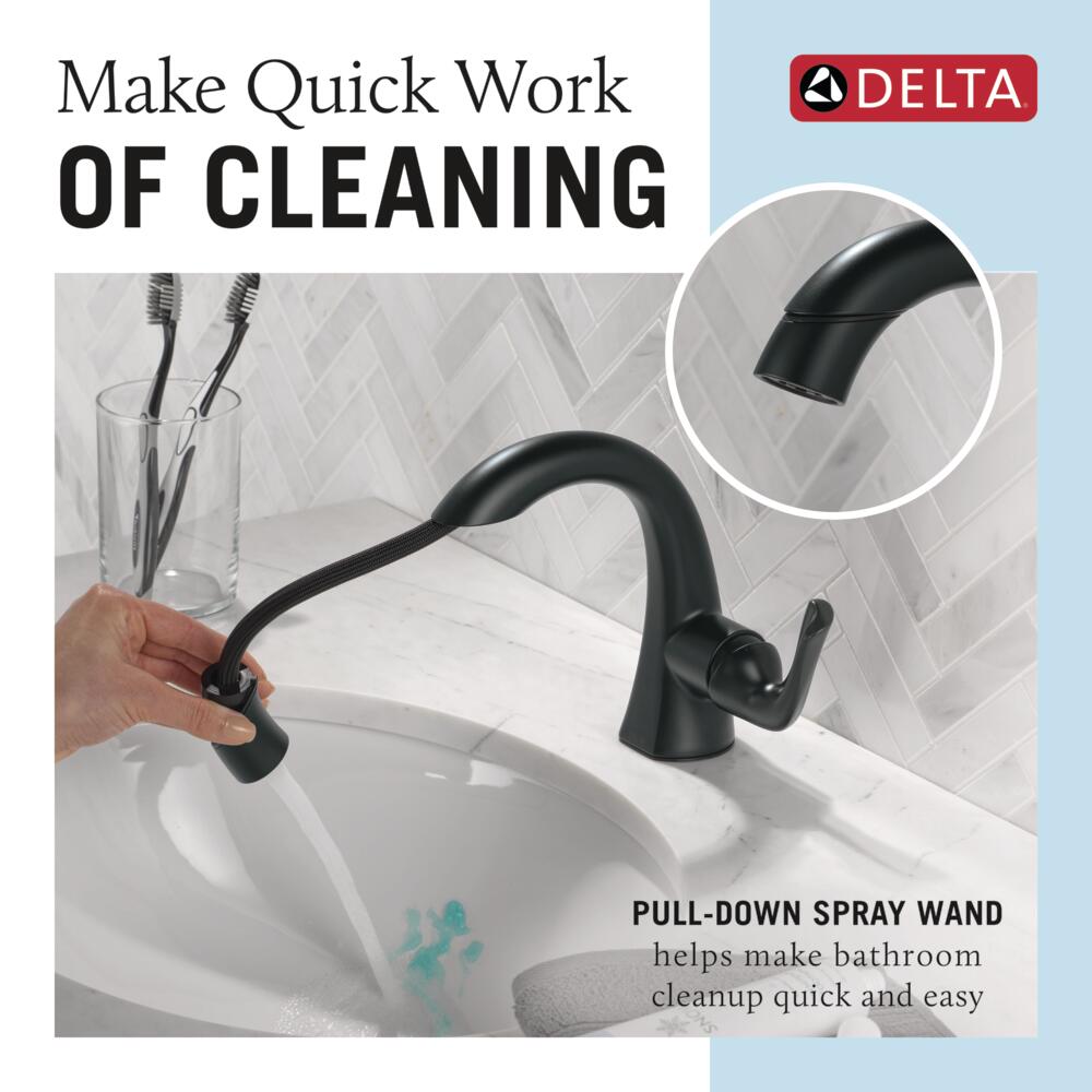 Delta Arvo Single Handle Pull-Down Bathroom Faucet in Matte Black, 15840LF-BLPD, MRSP: $328.45, FINAL PRICE: $69.99 + TAX