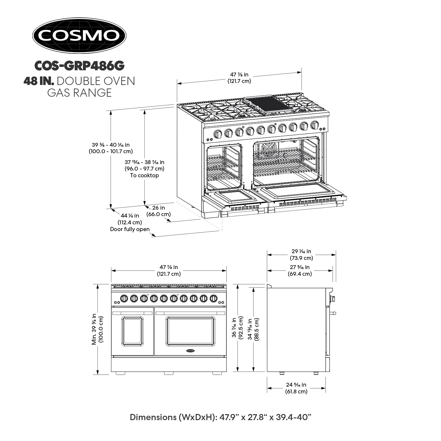 Cosmo Convection Oven Freestanding Double Oven Gas Range ( Stainless Steel )